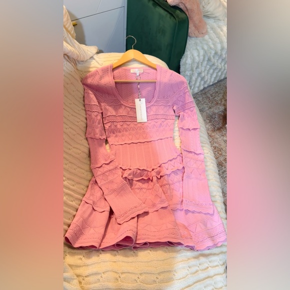 LOVESHACKFANCY Lavender Pointelle Knit Dress In Rose Clay, brand new with tags. - Picture 6 of 15